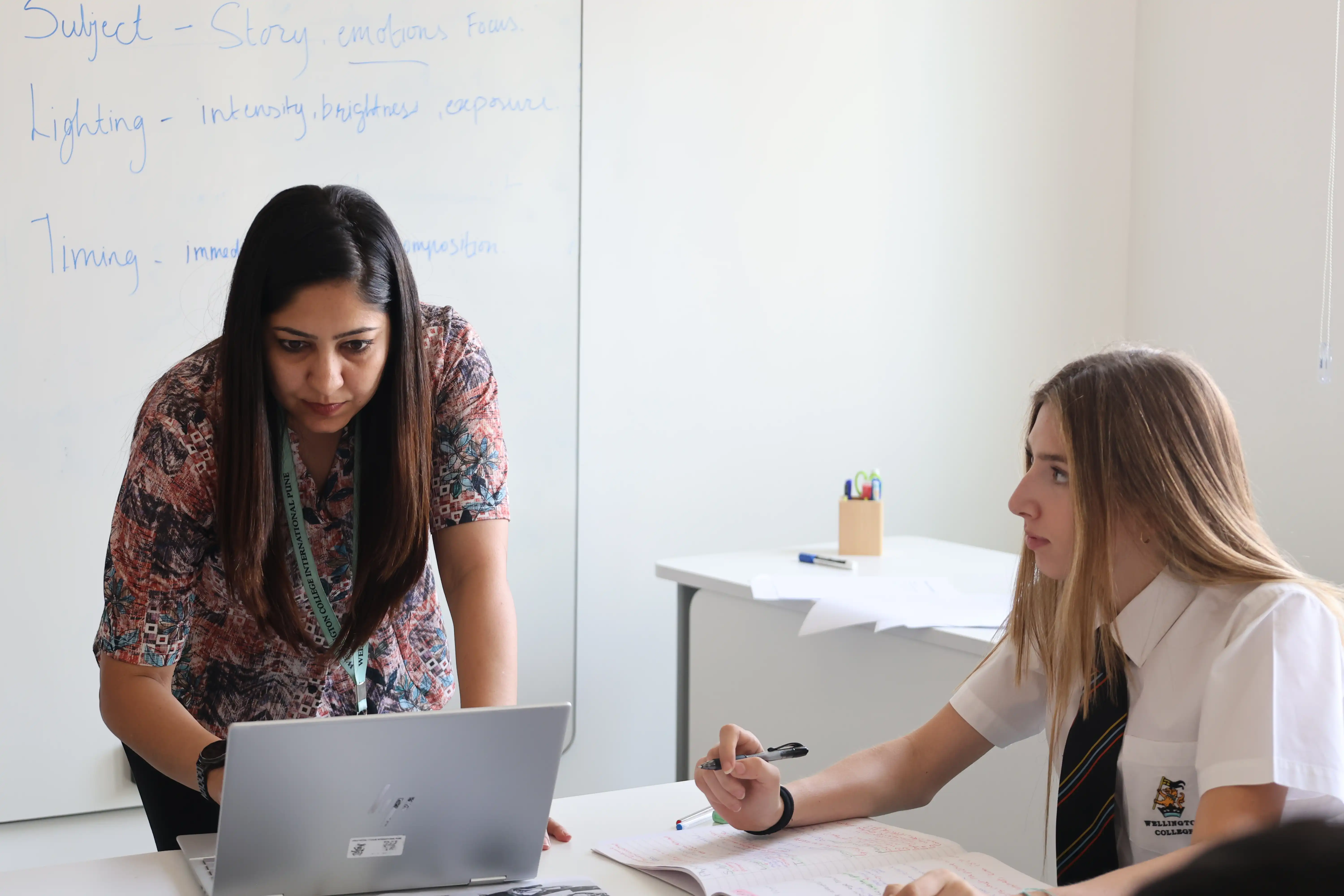 Student studying in a modern classroom
